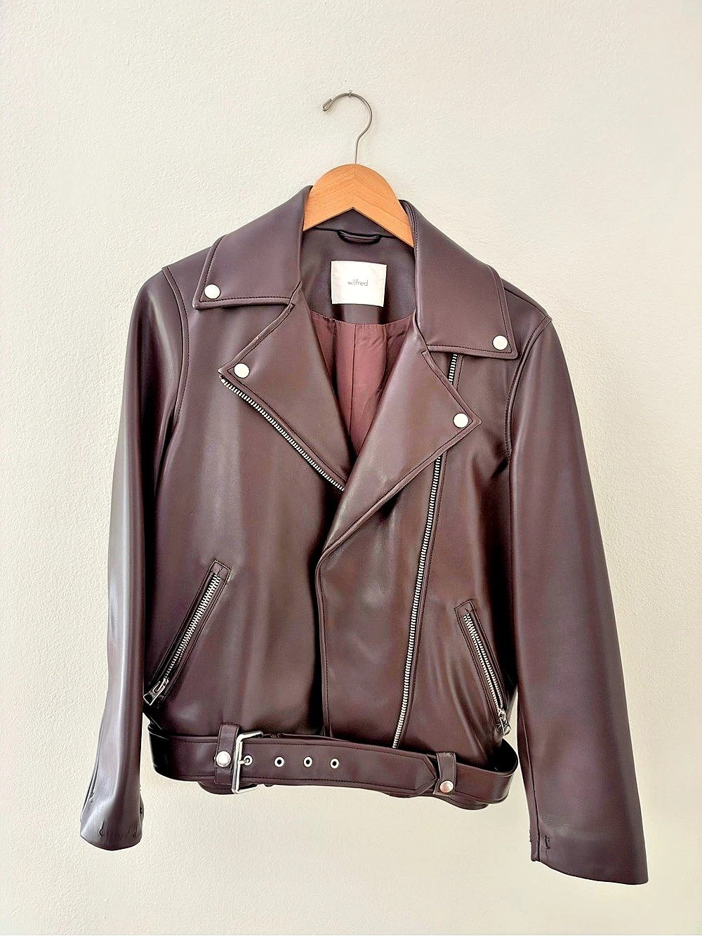 Wilfred Lightning Jacket Moto Leather Jacket in Brown
